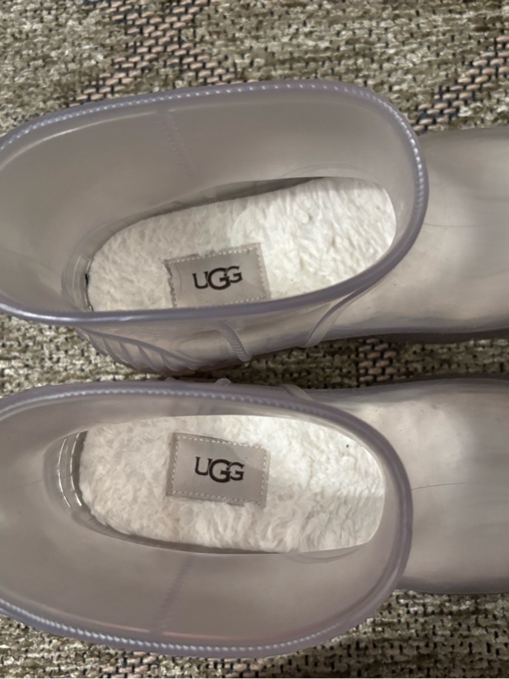 UGG Women’s Translucent Frost Rain Boots with White Shearling Insole